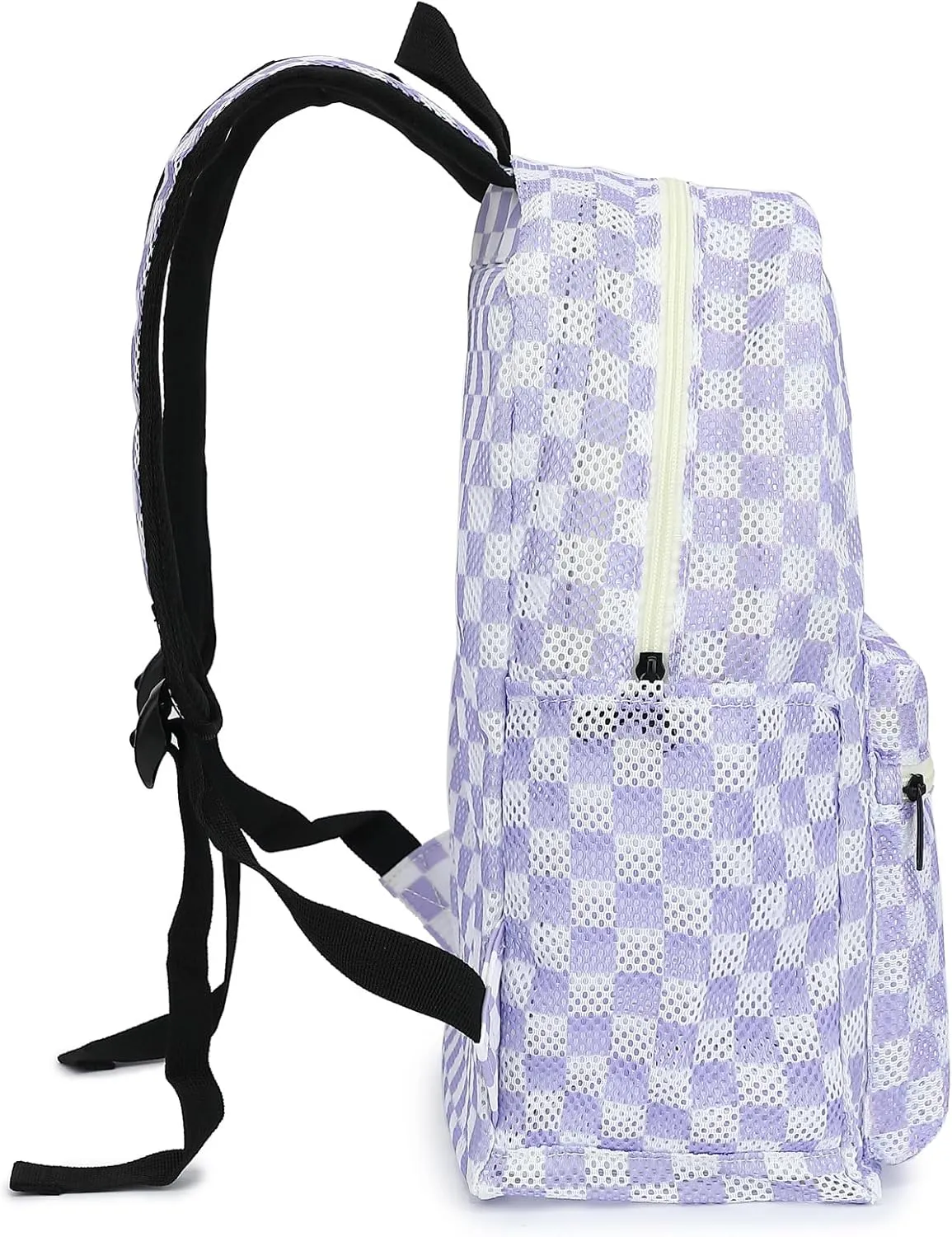 Mesh School Backpack for Girls Women, Heavy Duty See Through College Bookbag School Bag with Storage Bag (Checkered Purple)