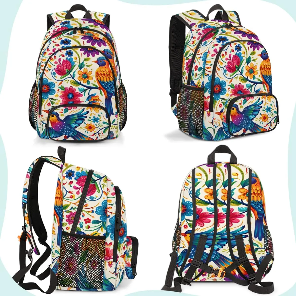 Mexican Carry on Travel Backpack for Women Men Water resistant Lightweight Rucksack Backpack for Weekender Casual Work Hiking Mexican Otomi Birds Floral
