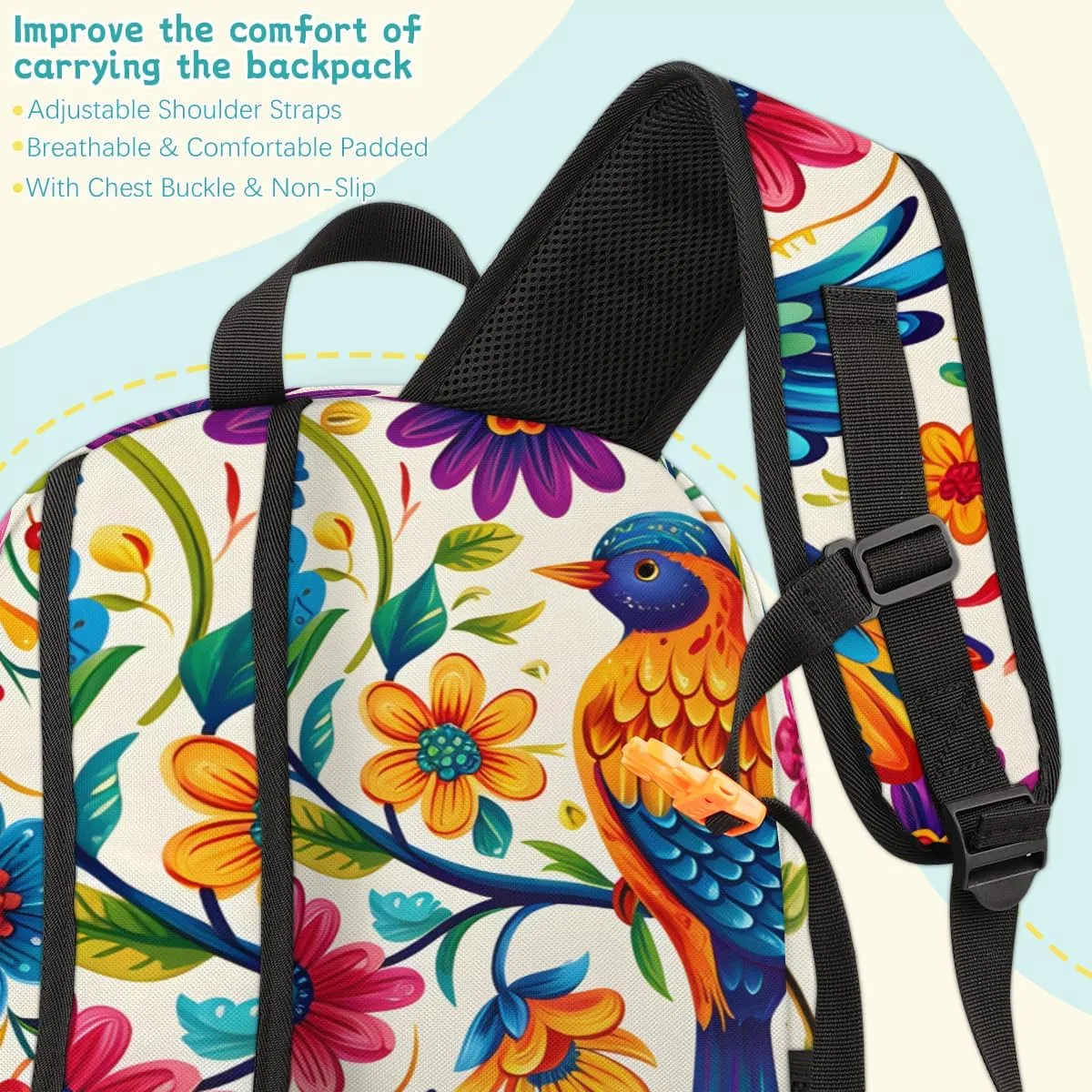 Mexican Carry on Travel Backpack for Women Men Water resistant Lightweight Rucksack Backpack for Weekender Casual Work Hiking Mexican Otomi Birds Floral