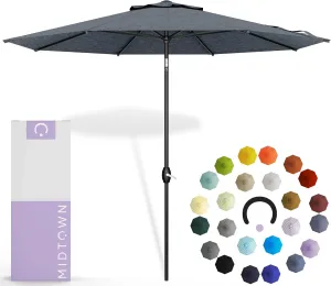 Midtown Umbrellas 10-Year-No-Fade - 10 Ft - UV Proof Heather Grey Polyester Fabric - Umbrella Outdoor Patio, Aluminum Frame Large Patio Umbrella for Garden, Pool & Deck - Black Pole