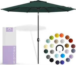 Midtown Umbrellas 10-Year-No-Fade - 8 Ft - UV Proof Forest Green Polyester Fabric - Umbrella Outdoor Patio, Auto-Tilt Aluminum Frame Patio Umbrella for Garden, Pool & Deck - Black Pole