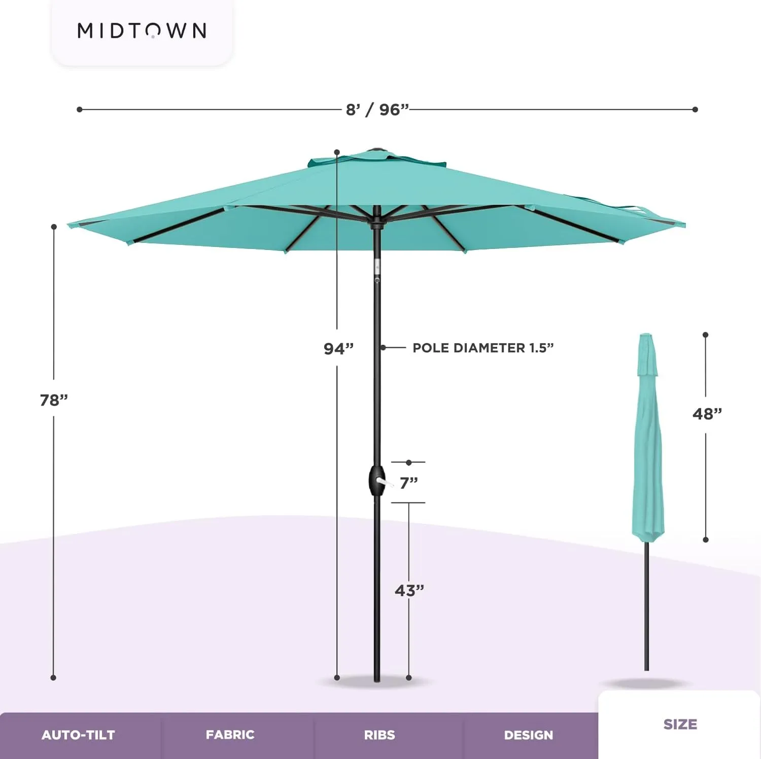 Midtown Umbrellas 10-Year-No-Fade - 8 Ft - UV Proof White/Yellow Stripes Fabric - Umbrella Outdoor Patio, Auto-Tilt Aluminum Frame Patio Umbrella for Garden, Pool & Deck - Black Pole