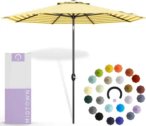 Midtown Umbrellas 10-Year-No-Fade - 8 Ft - UV Proof White/Yellow Stripes Fabric - Umbrella Outdoor Patio, Auto-Tilt Aluminum Frame Patio Umbrella for Garden, Pool & Deck - Black Pole