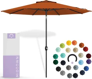 Midtown Umbrellas Sunbrella Umbrella 10 Feet Large Outdoor Umbrella With Sunbrella Terracotta Acrylic Fabric - Auto-Tilt Aluminum Frame Large Patio Umbrella For Backyard, Deck, Garden, Pool - Black Pole