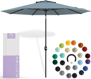 Midtown Umbrellas Sunbrella Umbrella 8 Feet Outdoor Umbrella With Sunbrella Haze Acrylic Fabric - Auto-Tilt Aluminum Frame Patio Umbrella For Backyard, Deck, Garden, Pool - Black Pole