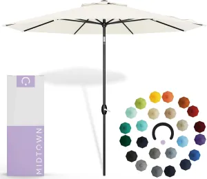 Midtown Umbrellas Sunbrella Umbrella 9 Feet Outdoor Umbrella With White Acrylic Fabric - Auto-Tilt Aluminum Frame Patio Umbrella For Backyard, Deck, Garden, Pool - Black Pole