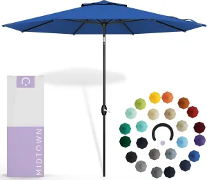 Midtown Umbrellas The Lean Outdoor Umbrella With Sunbrella Acrylic Fabric - 8 Ribs Aluminum Frame Patio Umbrella With Zinc Alloy Crank Lift And Auto-Tilt System