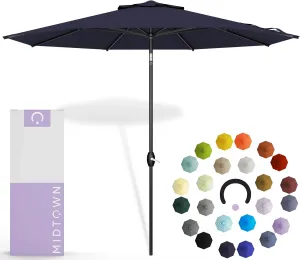 Midtown Umbrellas The Lean Outdoor Umbrella With Terylast Polyester Fabric - 8 Ribs Aluminum Frame Patio Umbrella With Zinc Alloy Crank Lift And Auto-Tilt System