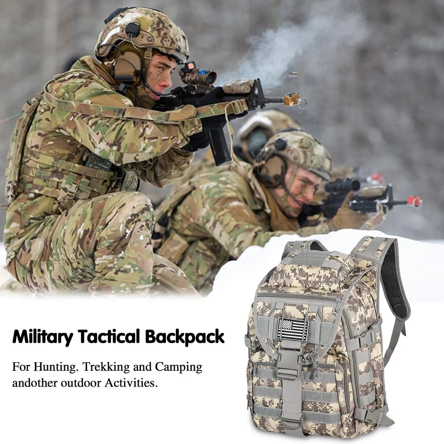 Military Tactical Hiking Backpacks for Men, Survival Army Camo Rucksack for Camping Trekking