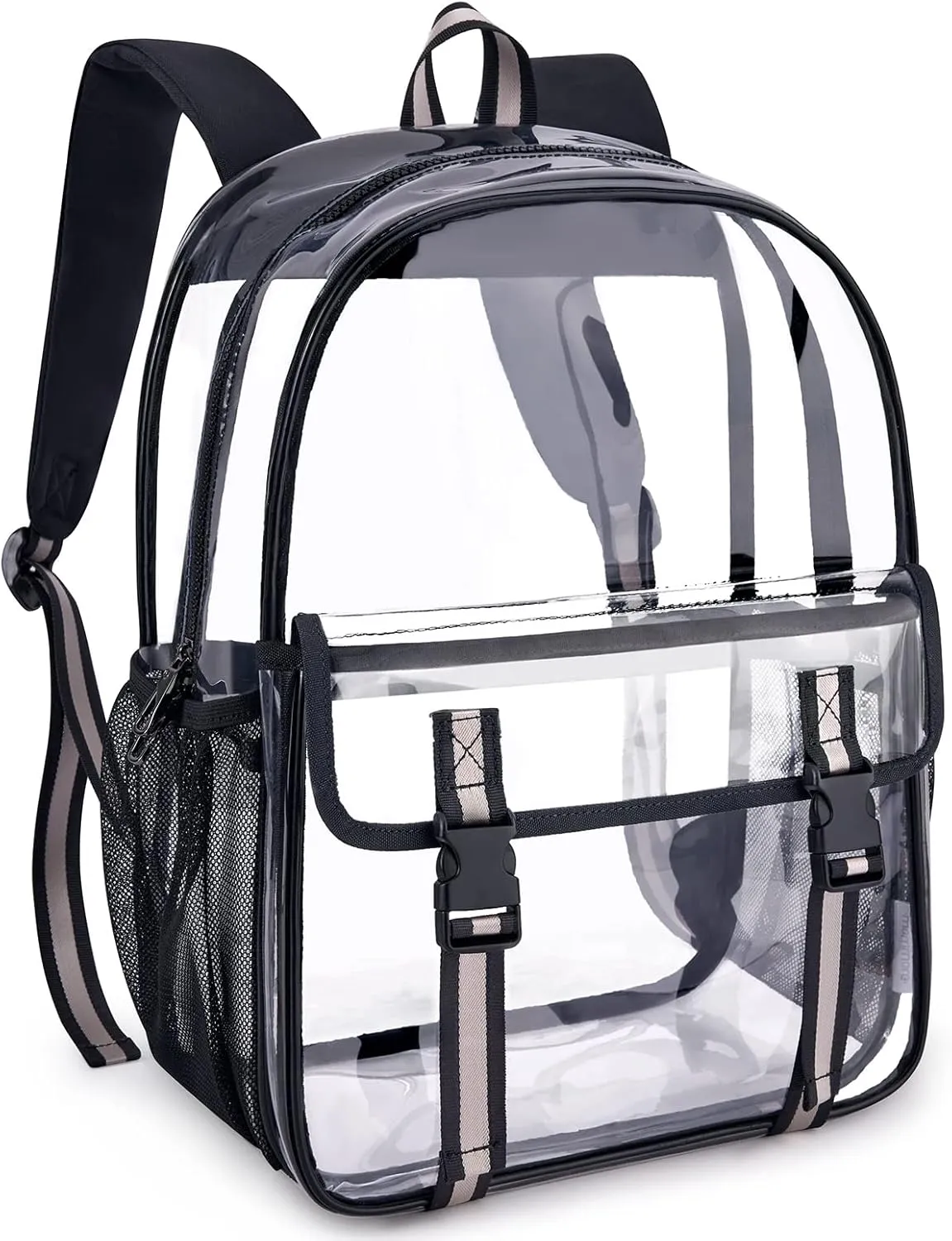 mommore Clear Backpack Heavy Duty Thick PVC Clear Bookbags Large Transparent Backpack with Durable Zippers