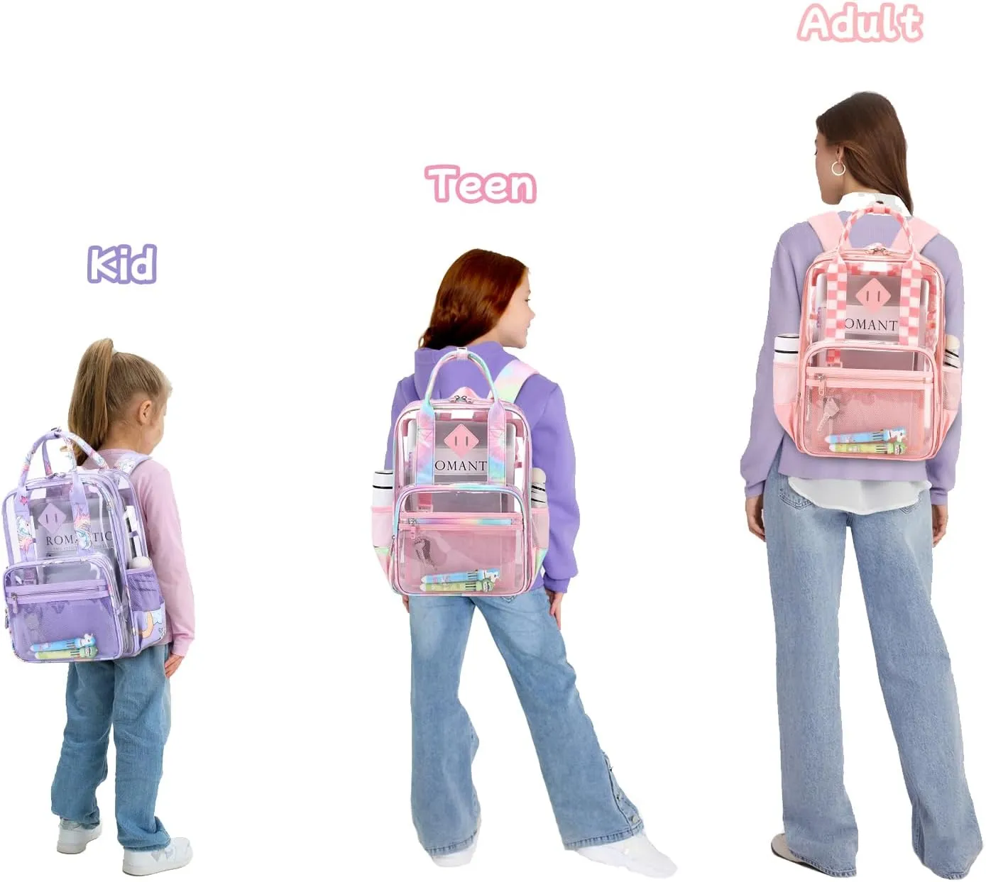 MOONBABY Clear Backpack Stadium Approved Kids Clear Bookbag Heavy Duty PVC Transparent Backpack Girls See Through Back Pack for Women Work, Pink