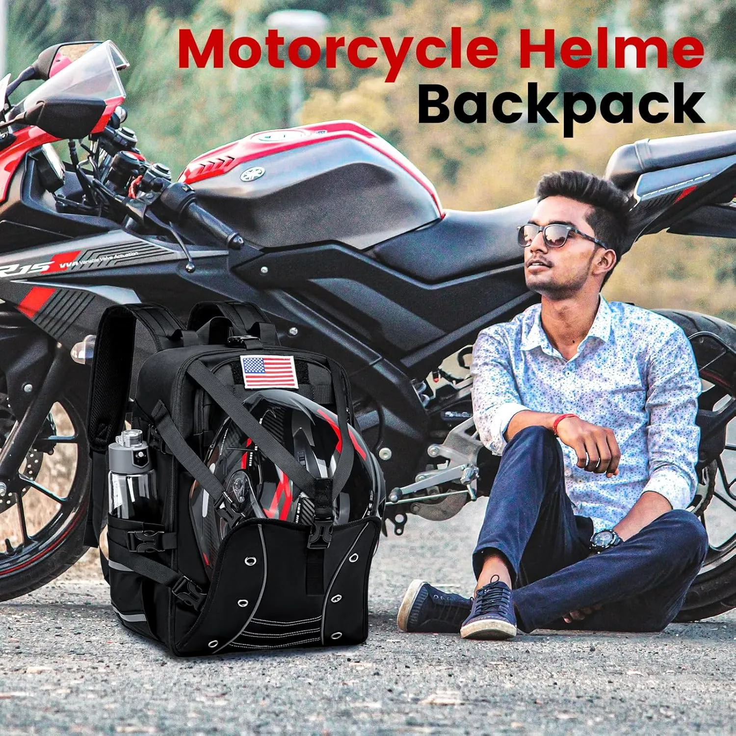 Motorcycle Backpack Helmet Bags, Large Capacity Waterproof Helmet Backpack for Men, Motorcycle Accessories Storage Cycling Bag(Black)