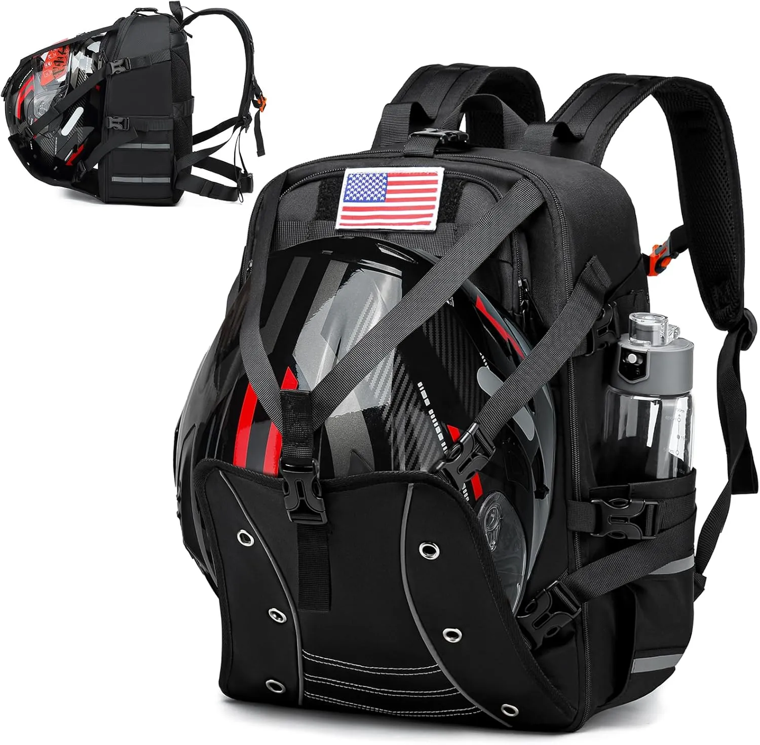 Motorcycle Backpack Helmet Bags, Large Capacity Waterproof Helmet Backpack for Men, Motorcycle Accessories Storage Cycling Bag(Black)