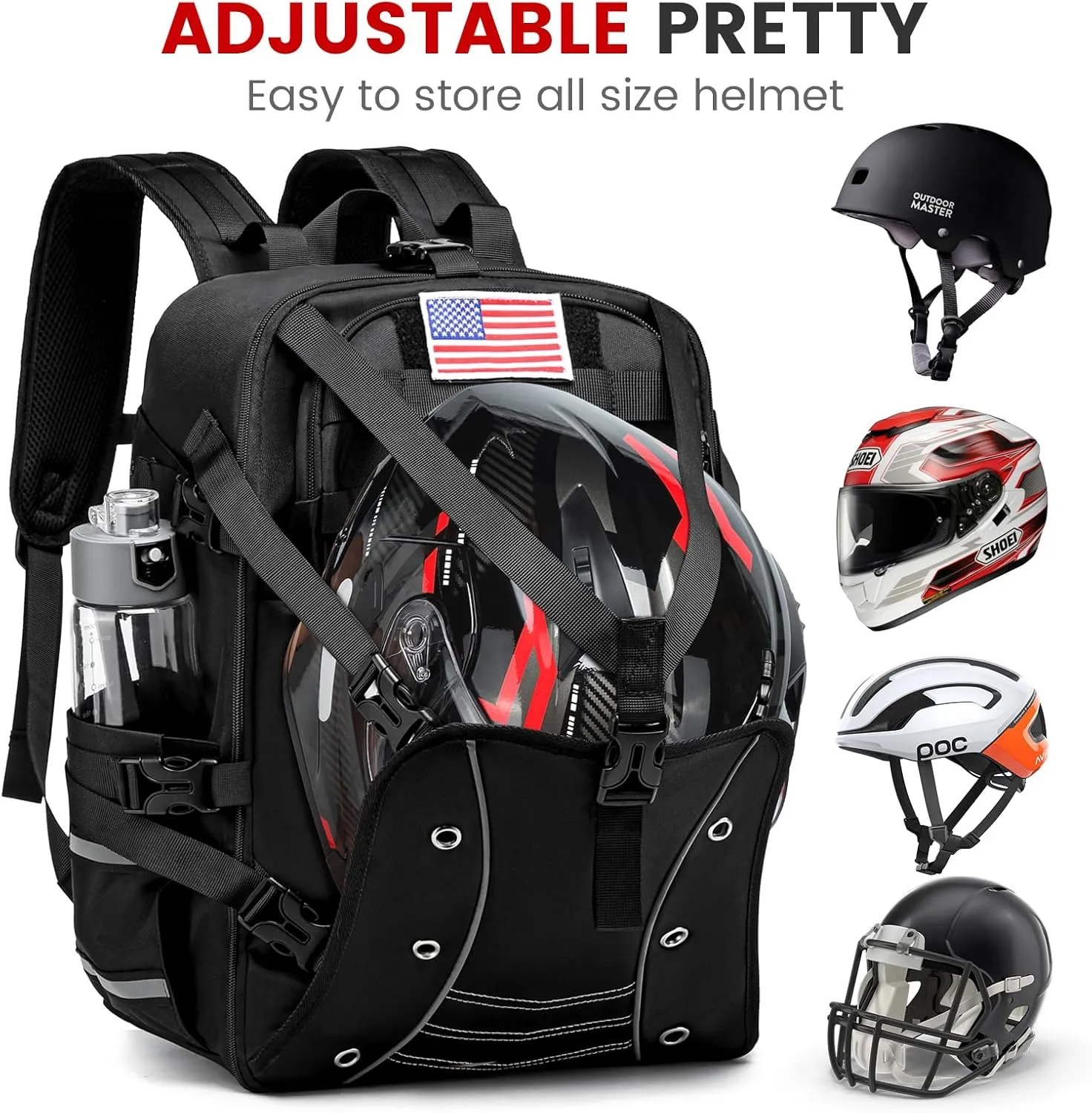Motorcycle Backpack Helmet Bags, Large Capacity Waterproof Helmet Backpack for Men, Motorcycle Accessories Storage Cycling Bag(Black)