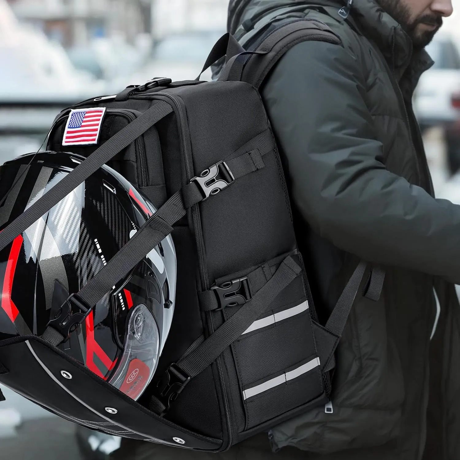 Motorcycle Backpack Helmet Bags, Large Capacity Waterproof Helmet Backpack for Men, Motorcycle Accessories Storage Cycling Bag(Black)