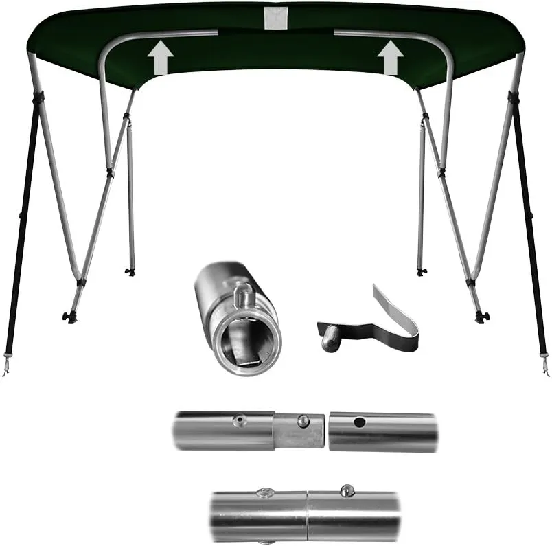 MSC 3 Bow 4 Bow Bimini Top Boat Cover,600D Solution Dyed Polyester,2 Support Poles& 4 Adjustable Straps Included