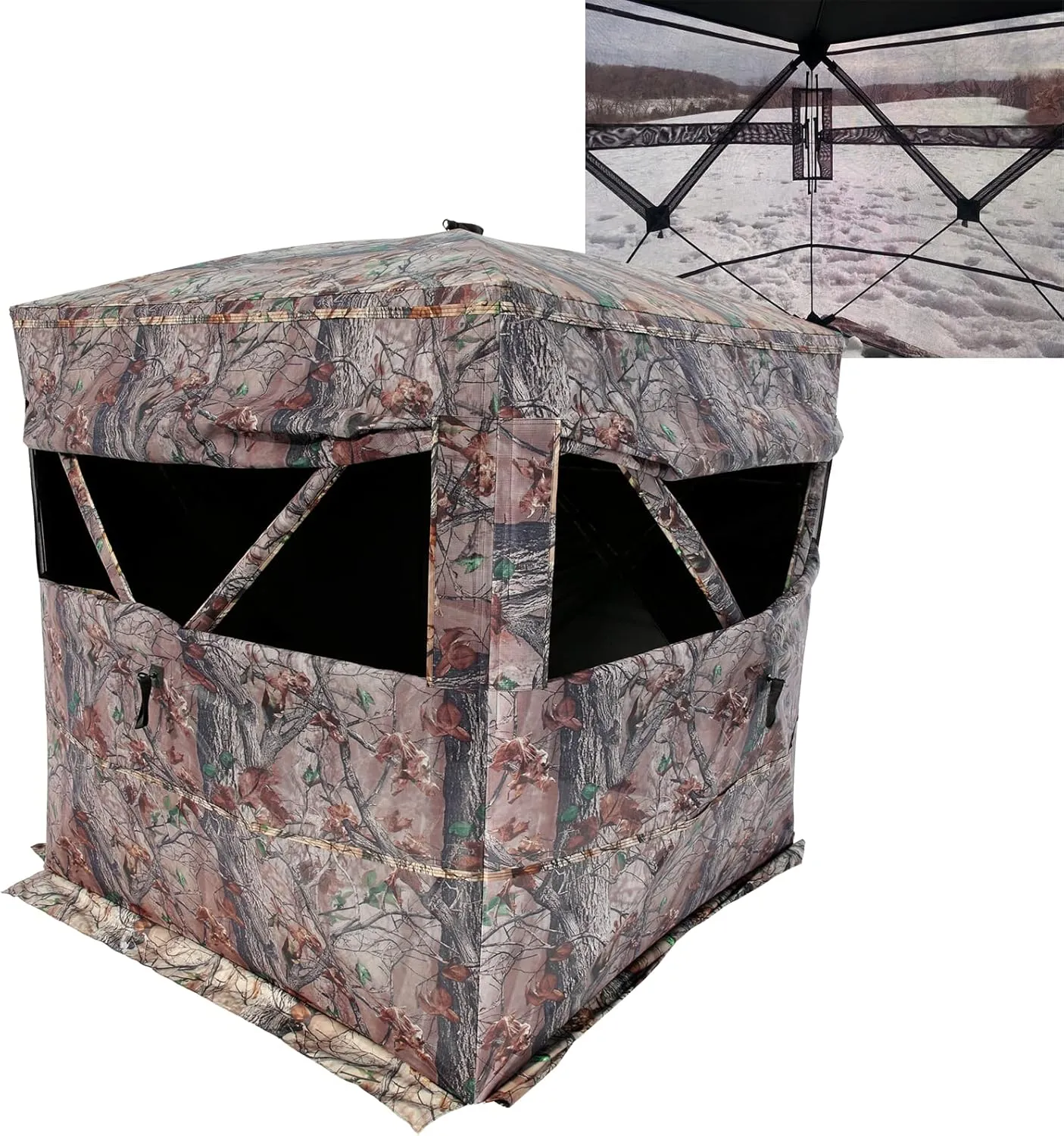 Muddy Outdoors Hunting Easy Set-Up Portable Concealable Black-Backed Water Resistant Epic Camo Prevue Ground Blind