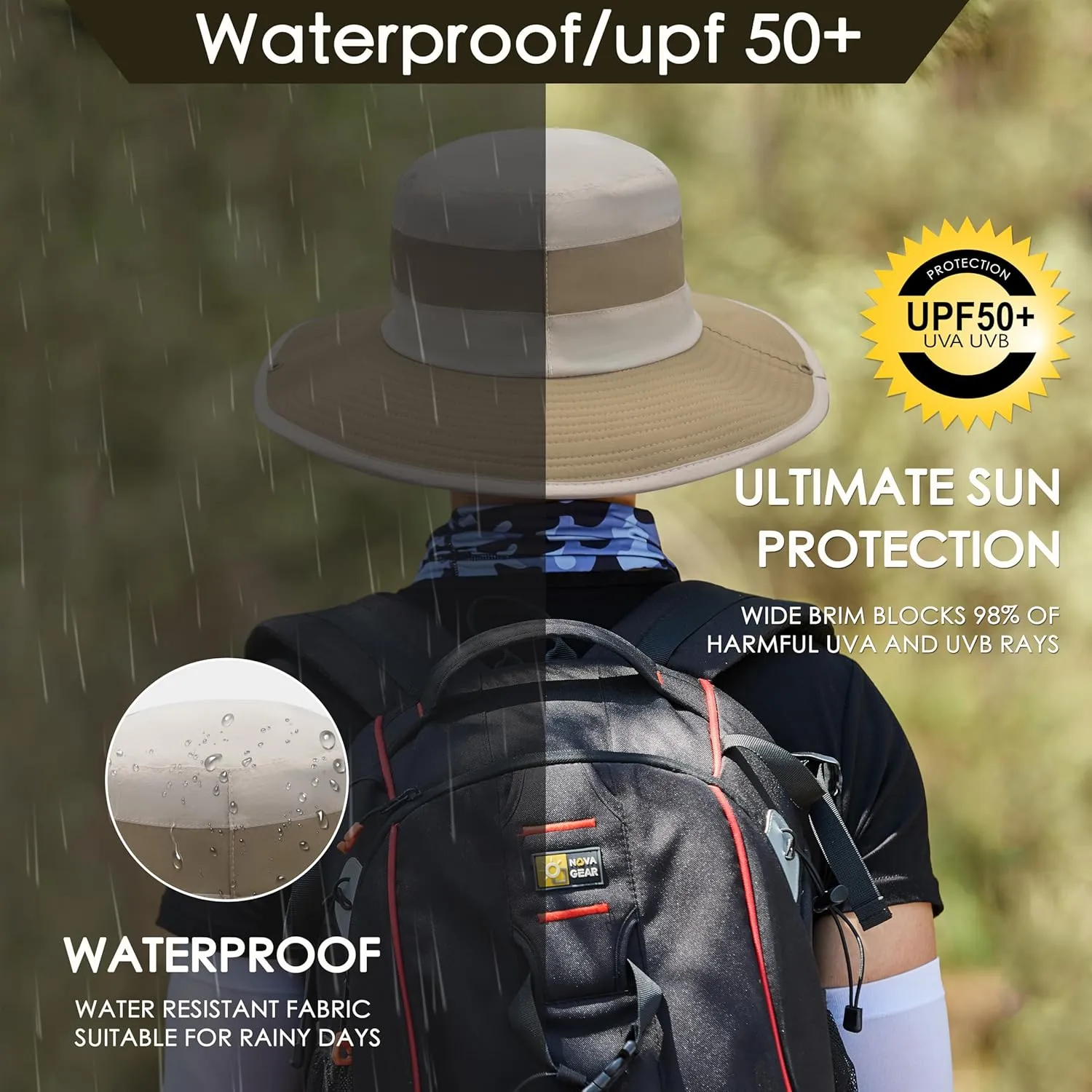 Muryobao Men's Sun Hats UV Protection Summer Hat Wide Brim UPF50 Fishing Boonie Hat Waterproof Packable Bucket Cap
