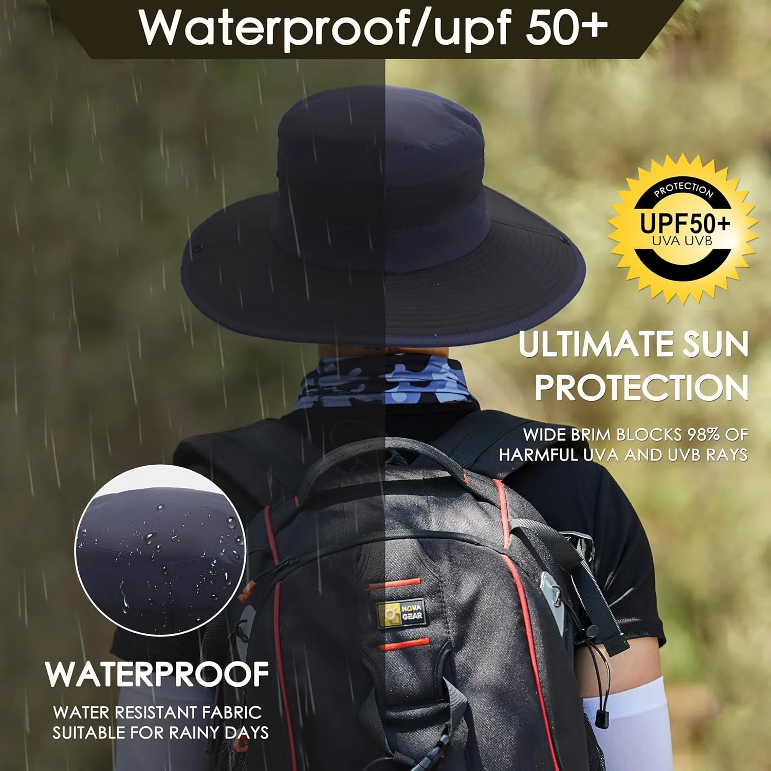 Muryobao Men's Sun Hats UV Protection Summer Hat Wide Brim UPF50 Fishing Boonie Hat Waterproof Packable Bucket Cap