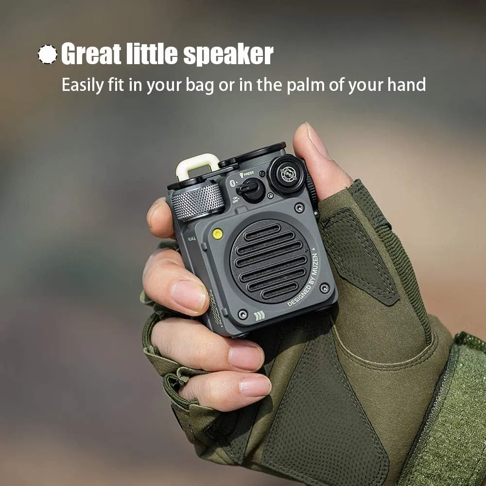 Muzen Portable Bluetooth Speaker, Wild Mini Rugged Travel Outdoor Speaker, Wireless Waterproof IPX5 with Flashlight, Crystal Clear Stereo Sound, Metal Wild Cool Look, for Adventure, Camping, Hiking