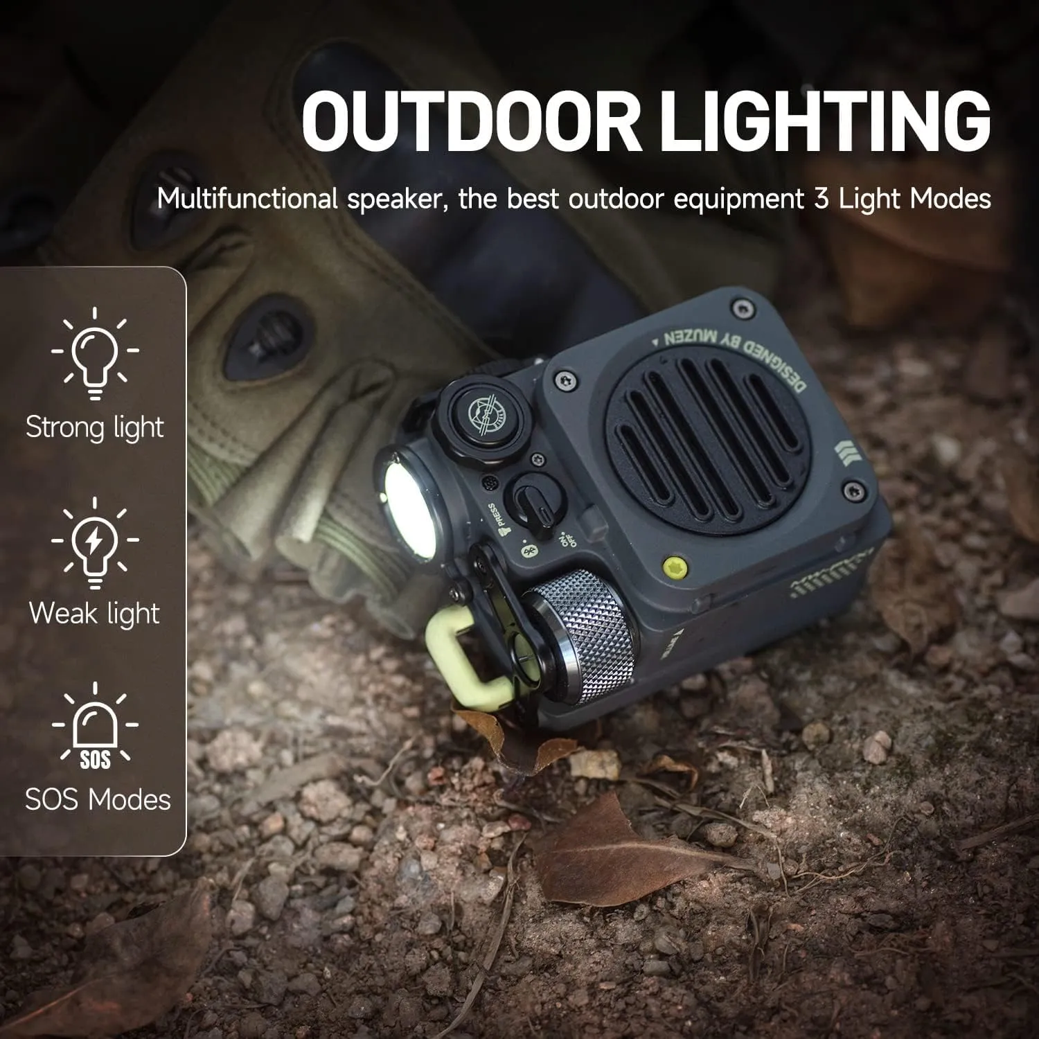 Muzen Portable Bluetooth Speaker, Wild Mini Rugged Travel Outdoor Speaker, Wireless Waterproof IPX5 with Flashlight, Crystal Clear Stereo Sound, Metal Wild Cool Look, for Adventure, Camping, Hiking
