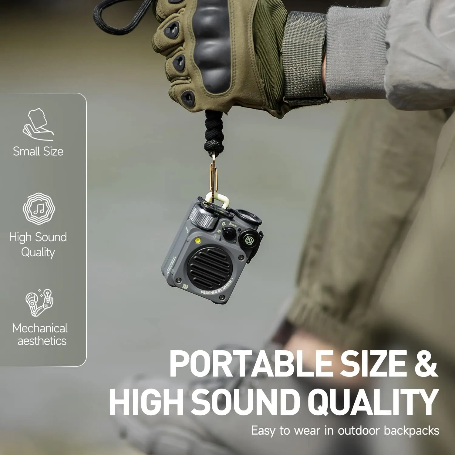 Muzen Portable Bluetooth Speaker, Wild Mini Rugged Travel Outdoor Speaker, Wireless Waterproof IPX5 with Flashlight, Crystal Clear Stereo Sound, Metal Wild Cool Look, for Adventure, Camping, Hiking