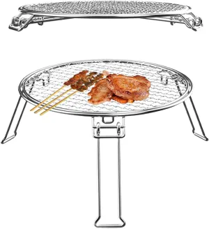 Naysku Folding Campfire Grill, Stainless Steel Portable Round Tripod Cooking Grill, Heavy-Duty Camp Grill for Cooking Over, BBQ Grill for Backpacking, Hiking, Picnics, Fishing