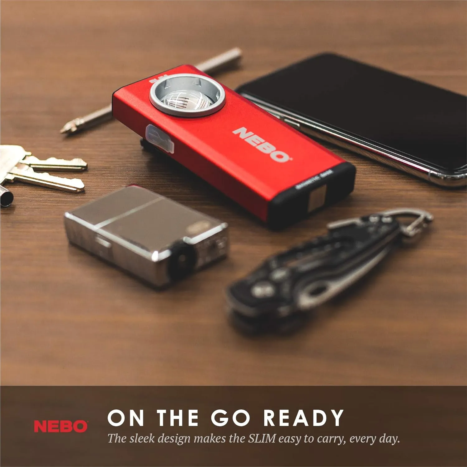 NEBO Rechargeable Flashlights High Lumens: 500-Lumen LED Flash Light Equipped with Dimming and Power Memory Recall; Featuring A Pocket Clip, Hanging Hook and Magnetic Base Slim 6694 Red