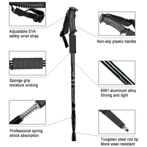 New Hiking Trekking Poles Walking Stick Adjustable Camping Black Lightweight