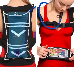 New Running Hydration Backpack Vest - w/50 oz Water Bladder Reservoir & Touchscreen Ready Phone Pocket - 360° Reflective & Water Resistant - Ideal for Hiking, Climbing, Cycling, Raves!