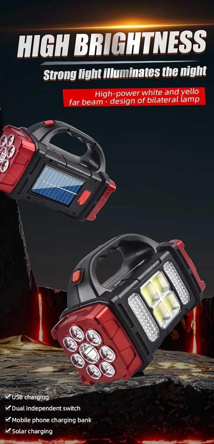 New Solar Powered LED Multifunctional Portable Light USB Dual Light Source Outdoor Exploration Camping Light (1PCS RED 1500mAh 40LED)