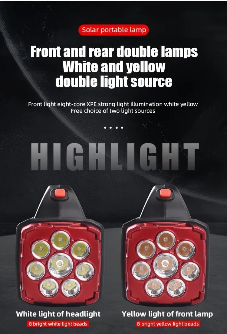 New Solar Powered LED Multifunctional Portable Light USB Dual Light Source Outdoor Exploration Camping Light (1PCS RED 1500mAh 40LED)