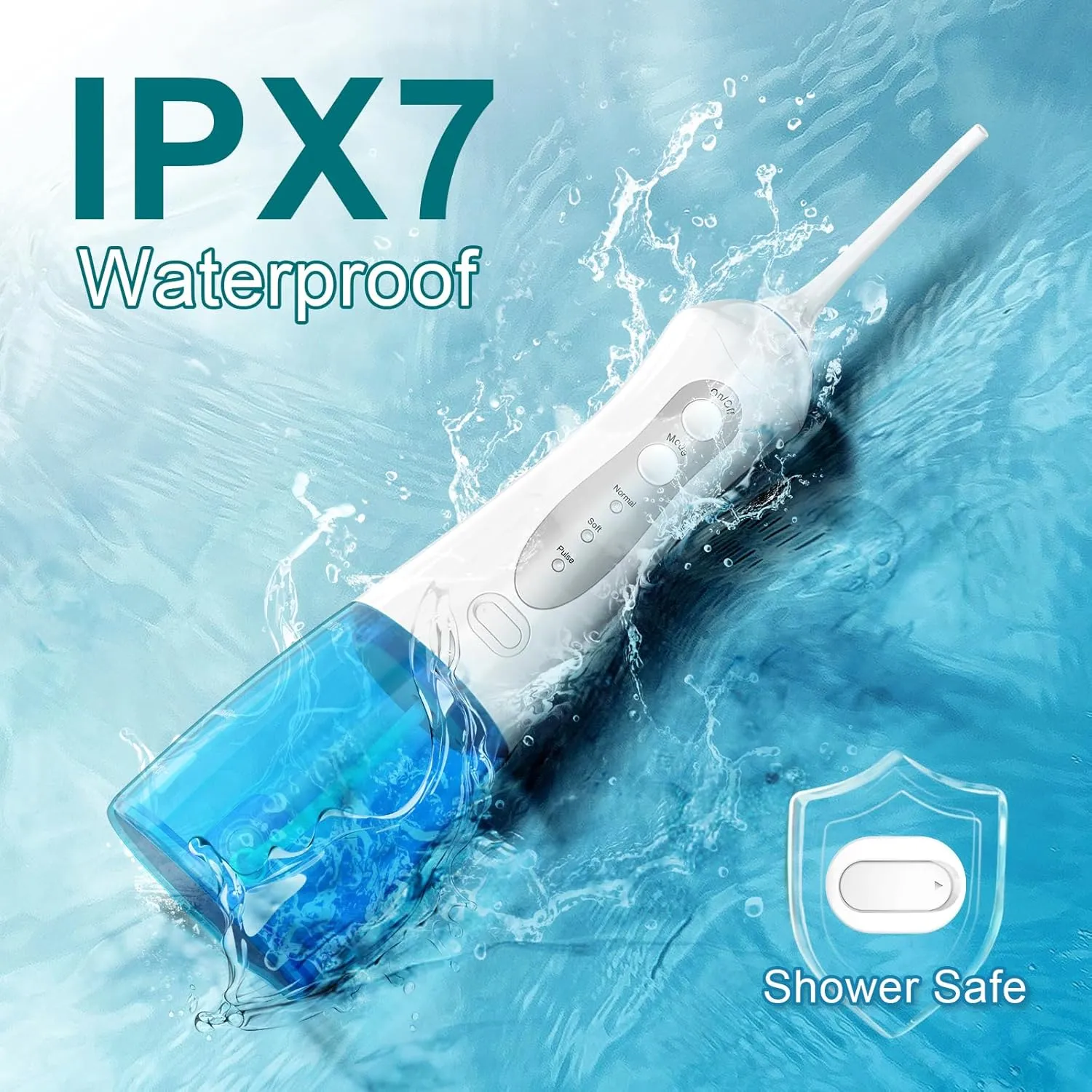 Nicefeel Water Dental Flosser Teeth Pick - Fast Charge Cordless Teeth Cleaner, 3 Modes Portable Oral Irrigator, IPX7 Waterproof Electric Water Dental Flosser for Tonsil Stone, 300ML Tank（Blue White）