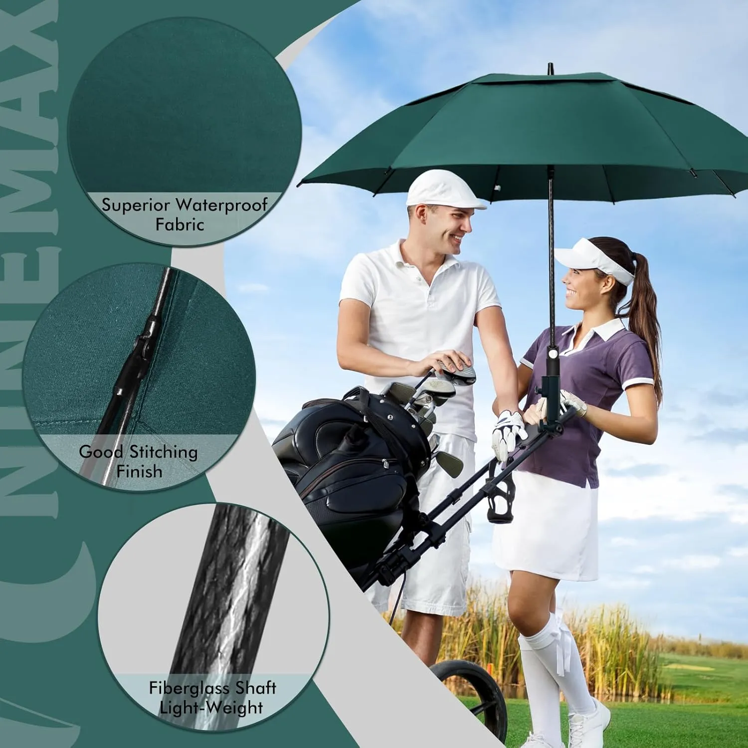 NINEMAX Golf Umbrella 51/54/62/68 Inch Automatic Open, Large Double Canopy Vented Oversize Stick Umbrellas Extra Large Windproof Waterproof for Rain