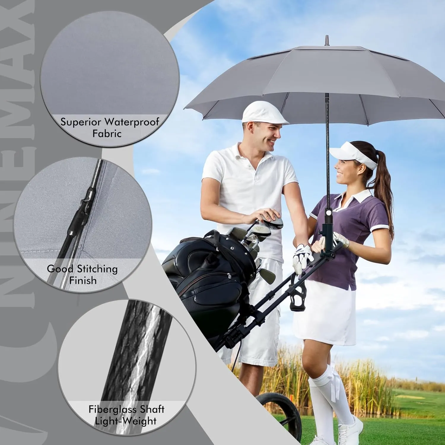 NINEMAX Golf Umbrella 51/54/62/68 Inch Automatic Open, Large Double Canopy Vented Oversize Stick Umbrellas Extra Large Windproof Waterproof for Rain