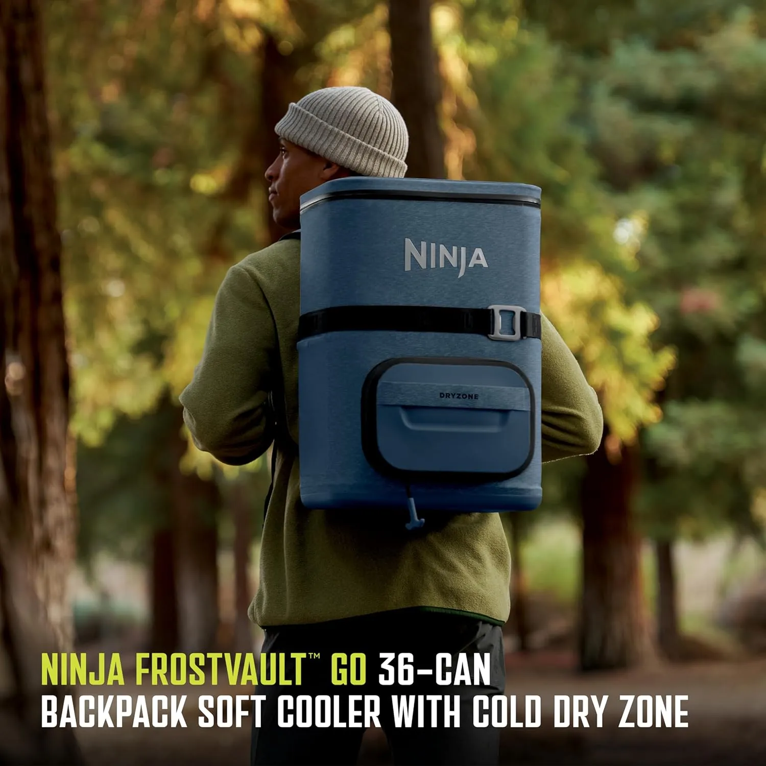 Ninja | Backpack Cooler | FrostVault Go Can Soft Cooler | Leakproof Zipper with Built in Can Opener, 2 Ice Packs & Dry Storage Drawer | for Hiking, Camping & More | 24/36 Can