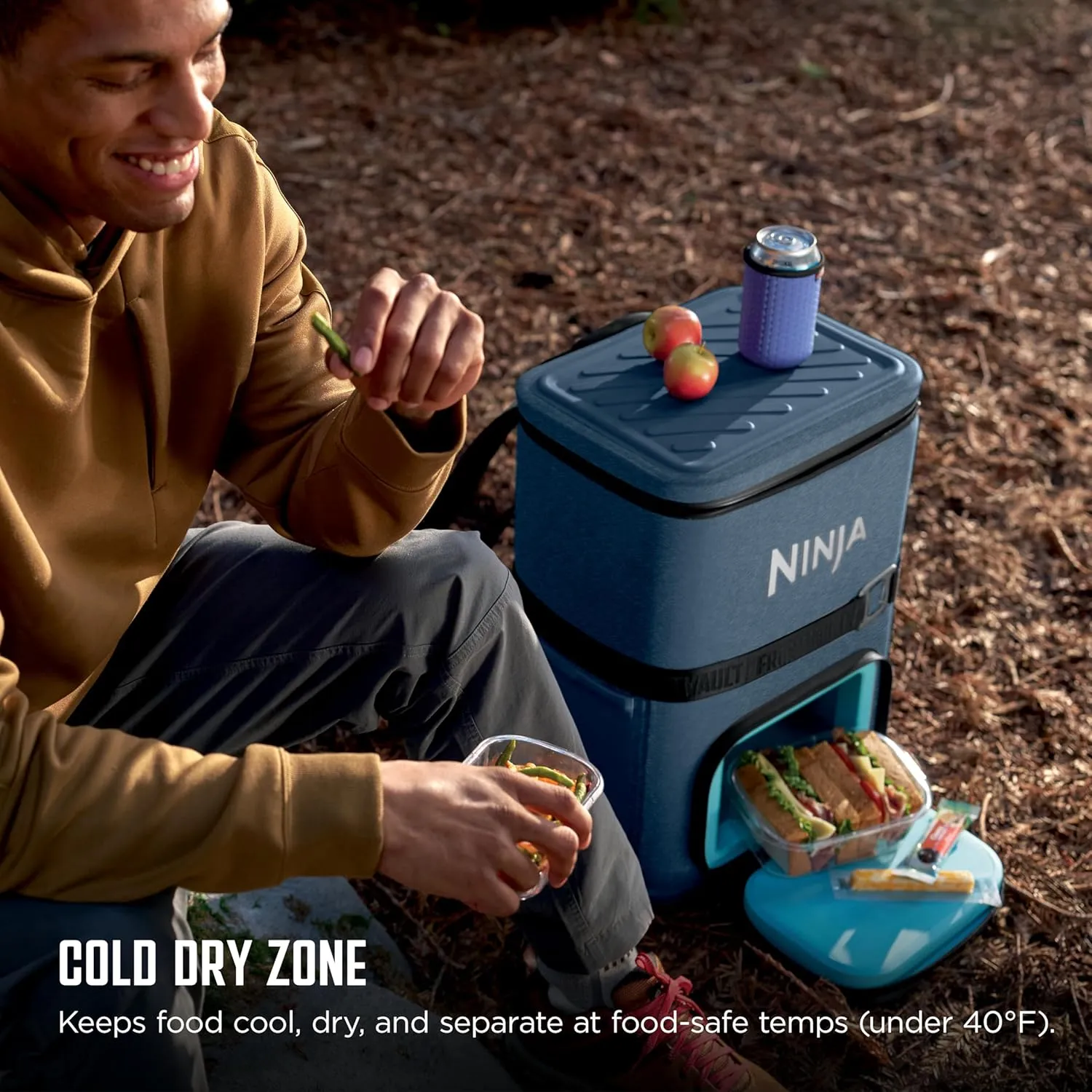 Ninja | Backpack Cooler | FrostVault Go Can Soft Cooler | Leakproof Zipper with Built in Can Opener, 2 Ice Packs & Dry Storage Drawer | for Hiking, Camping & More | 24/36 Can