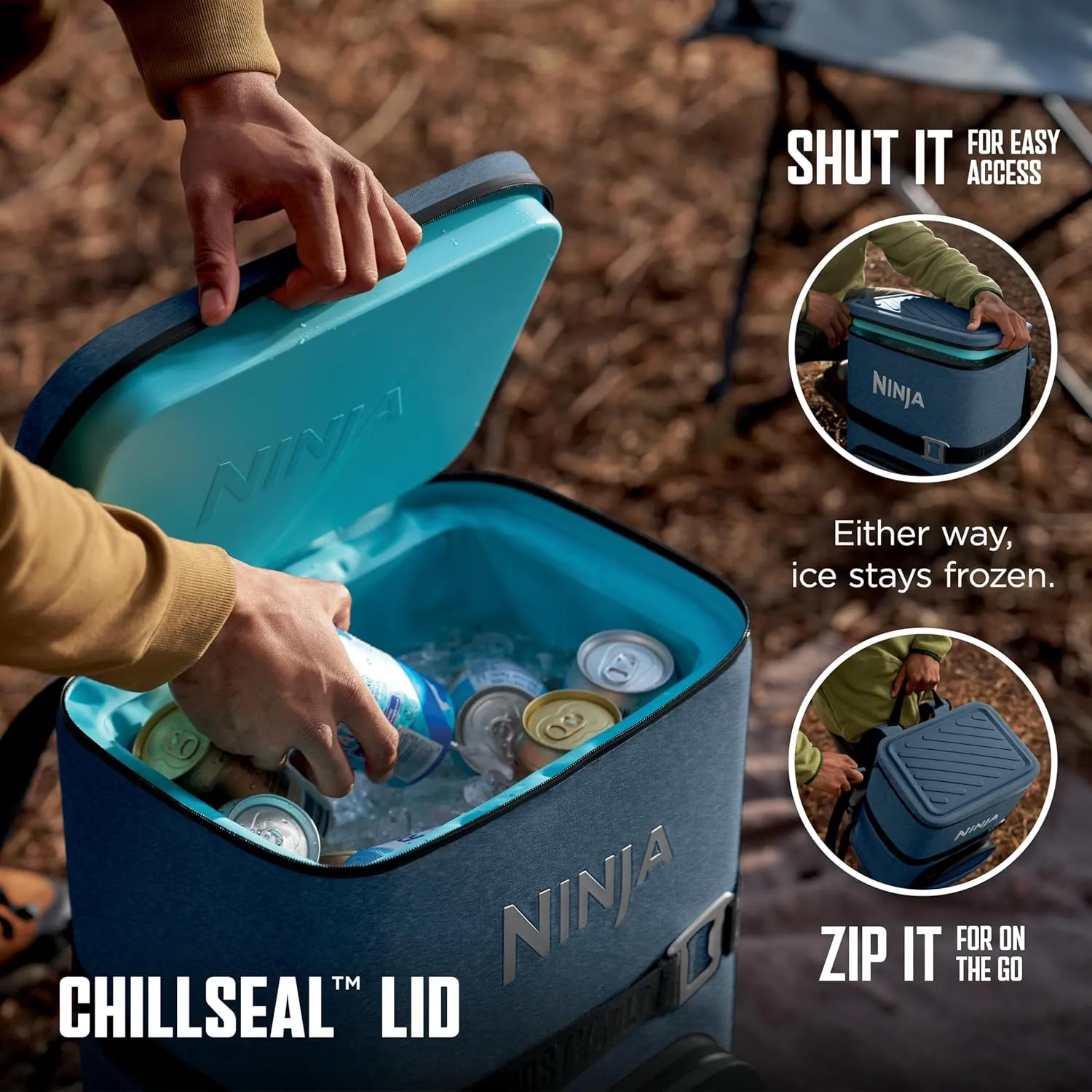 Ninja | Backpack Cooler | FrostVault Go Can Soft Cooler | Leakproof Zipper with Built in Can Opener, 2 Ice Packs & Dry Storage Drawer | for Hiking, Camping & More | 24/36 Can