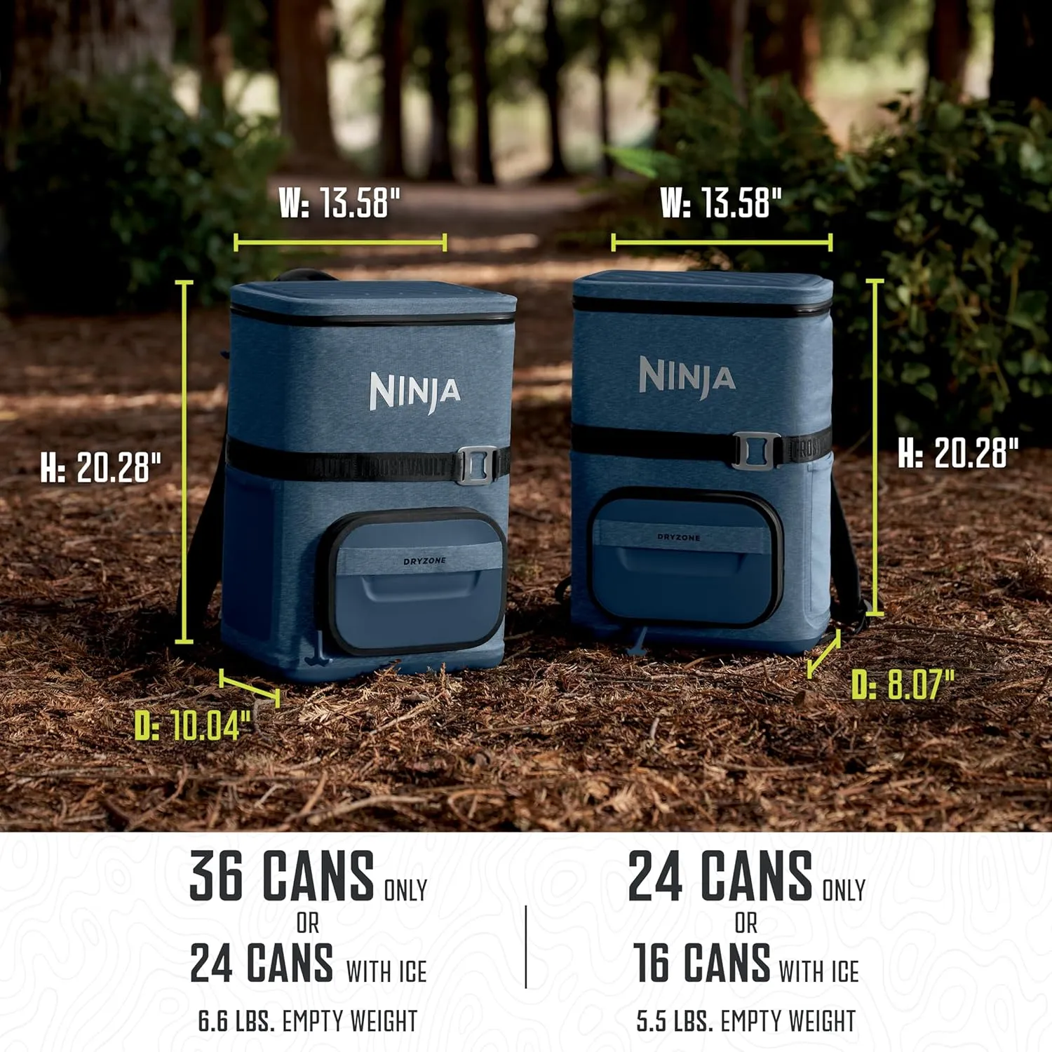 Ninja | Backpack Cooler | FrostVault Go Can Soft Cooler | Leakproof Zipper with Built in Can Opener, 2 Ice Packs & Dry Storage Drawer | for Hiking, Camping & More | 24/36 Can