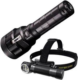 Nitecore Outdoor Value Pack TM38 Searchlight & HC35 Headlamp -Both can be Recharged on The go or at Home