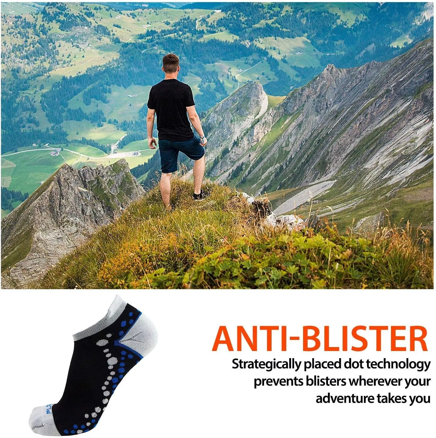 No-Show Anti-Blister Running Socks - Moisture Wicking Sport Socks for Men, Women