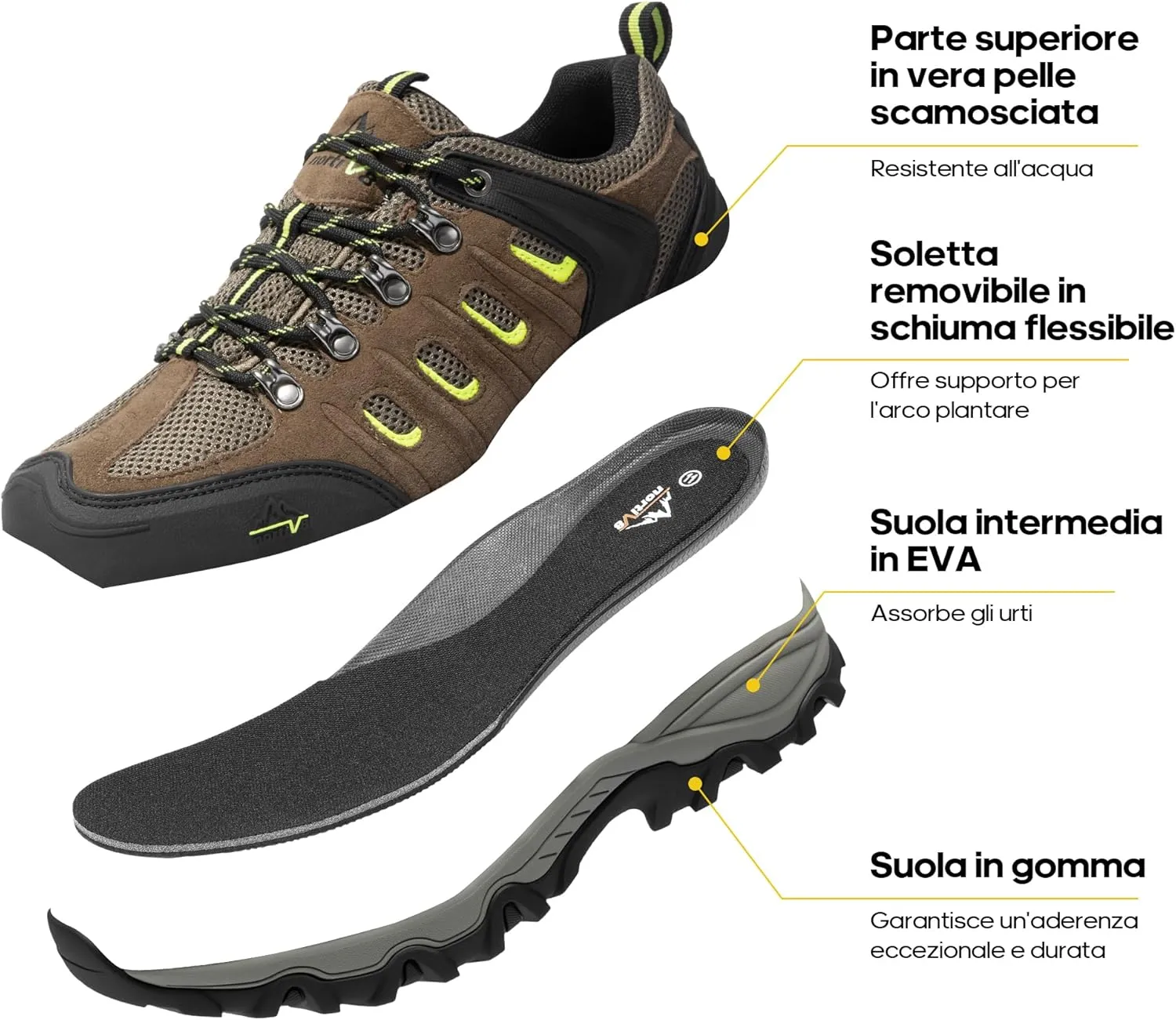 NORTIV 8 Men's Waterproof Hiking Shoes Leather Low-Top Hiking Shoes for Outdoor Trailing Trekking Camping Walking Quest