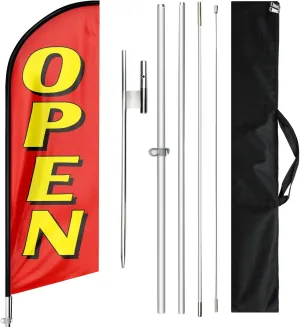 Open Flags for Business, 11FT Windless Flag With Aluminum Alloy Flagpole Kit, Stainless Steel Ground Stake, Portable Bag, Swooper Banner for Commercial Flags