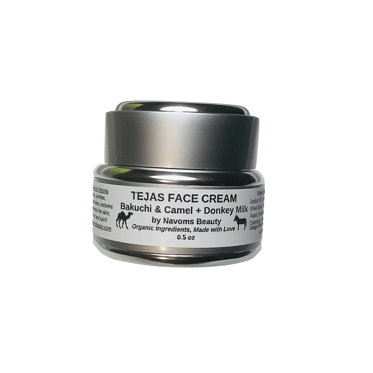Organic Tejas Face Cream with Donkey & Camel Milk   Bakuchi Babchi Seed Oil, Zinc Oxide, Helichrysum Oil, All Skin Types, Anti Aging, For Sensitive Skin, Non Vegan (0.5 oz)
