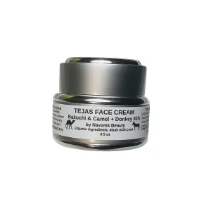 Organic Tejas Face Cream with Donkey & Camel Milk   Bakuchi Babchi Seed Oil, Zinc Oxide, Helichrysum Oil, All Skin Types, Anti Aging, For Sensitive Skin, Non Vegan (0.5 oz)