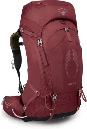 Osprey Aura AG 50L Women's Backpacking Backpack, Berry Sorbet Red, WXS/S