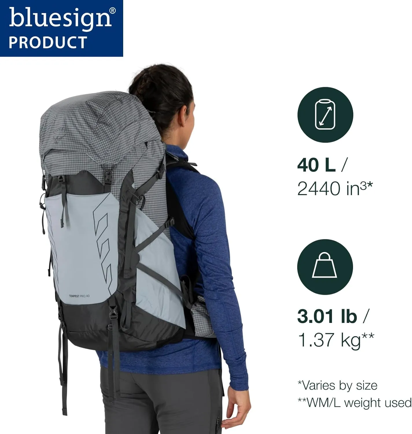 Osprey Tempest Pro 40L Women's Hiking Backpack with Hipbelt, Silver Lining, WM/L