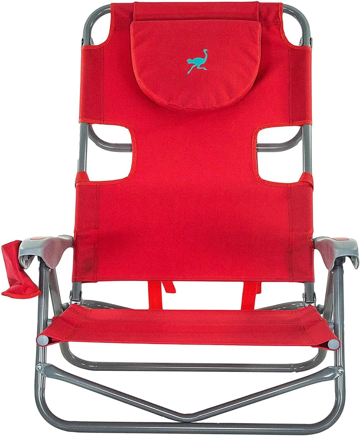 Ostrich On Your Back Backpack Beach Chair with Face Hole - Portable Lounge Chair with Cup Holder - Heavy Duty Tanning Chair - Face Down Reading (Red)