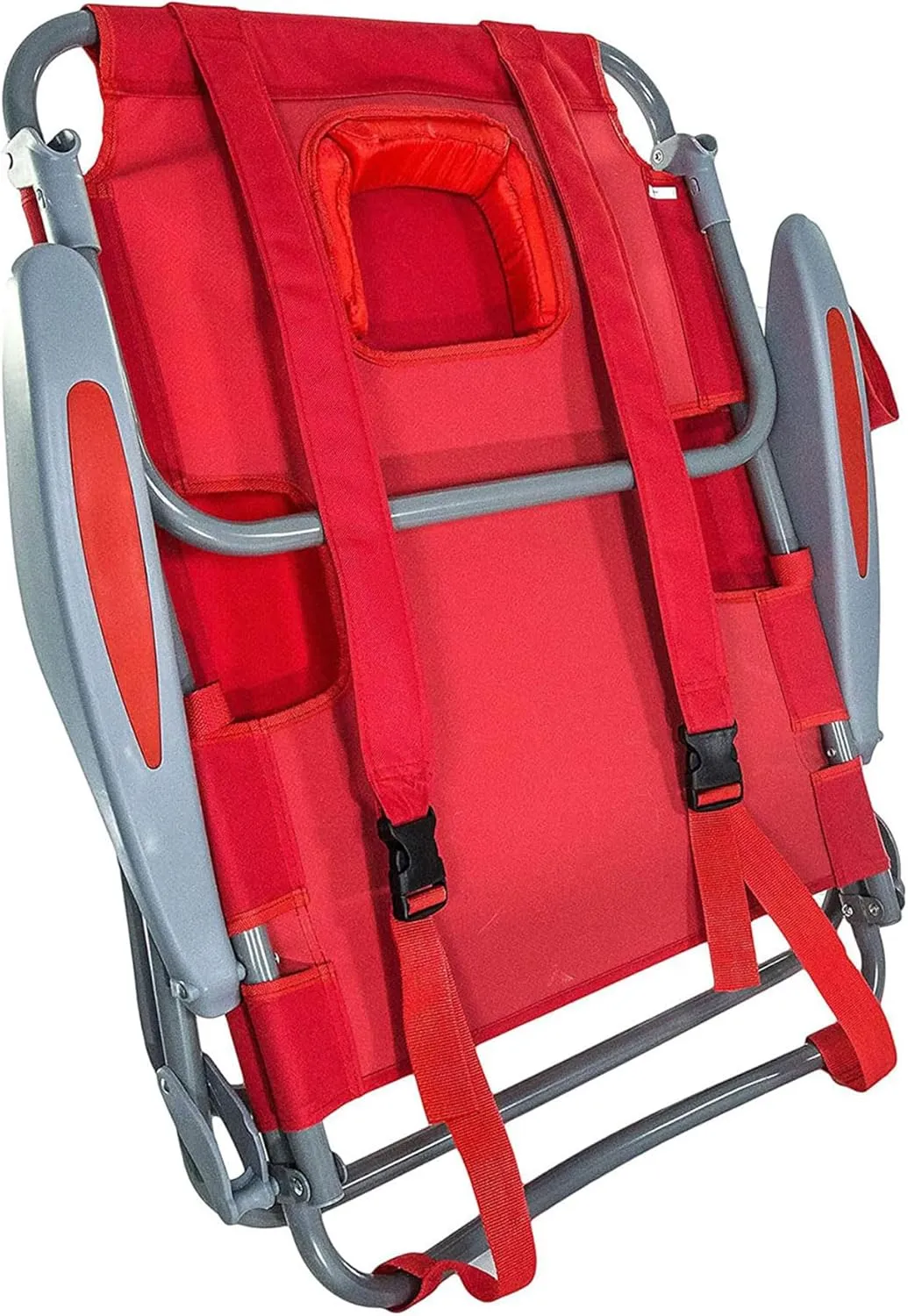 Ostrich On Your Back Backpack Beach Chair with Face Hole - Portable Lounge Chair with Cup Holder - Heavy Duty Tanning Chair - Face Down Reading (Red)
