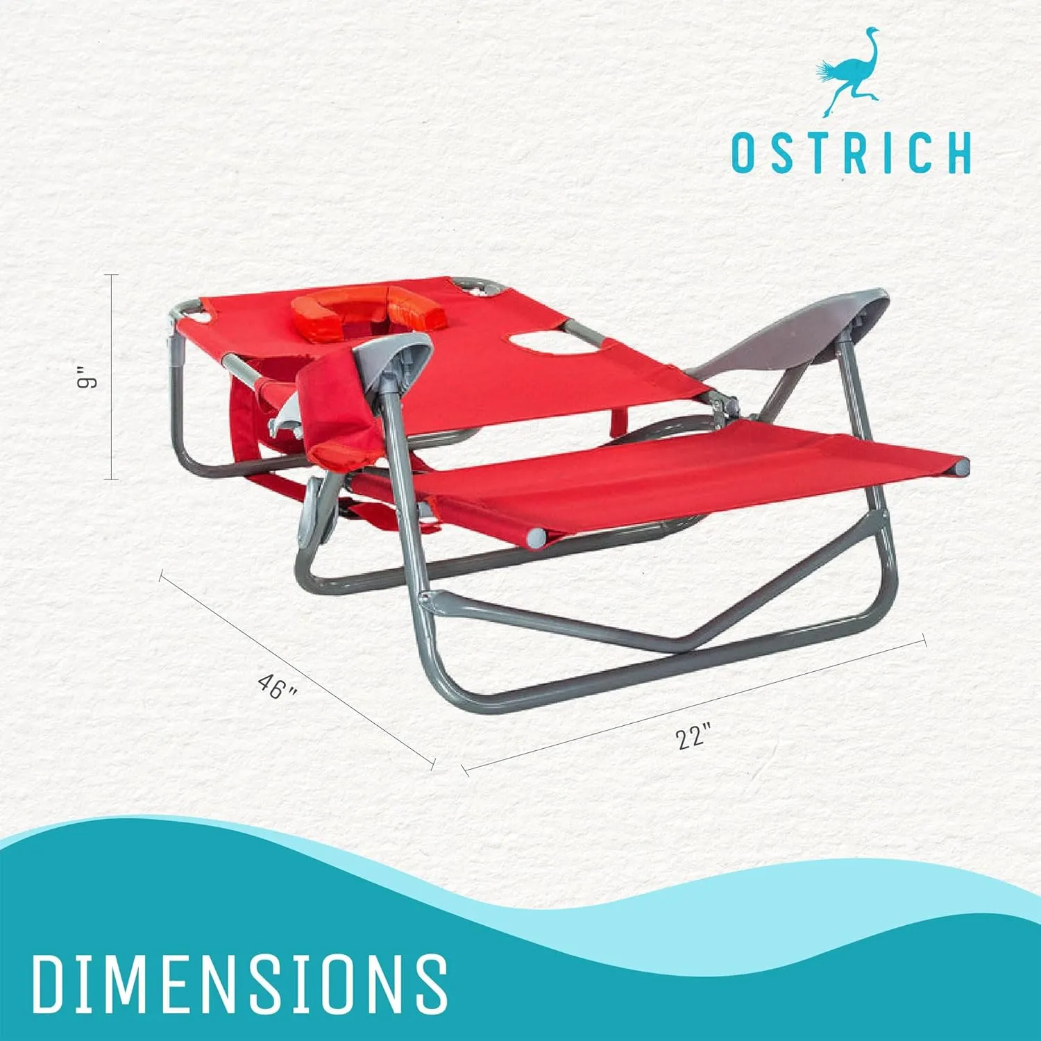Ostrich On Your Back Backpack Beach Chair with Face Hole - Portable Lounge Chair with Cup Holder - Heavy Duty Tanning Chair - Face Down Reading (Red)